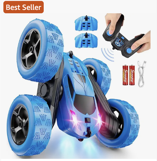 remote control car- RC Cars Toys for Kids Ages 6-12, 4WD Stunt Car with LED Lights & 360° Flips