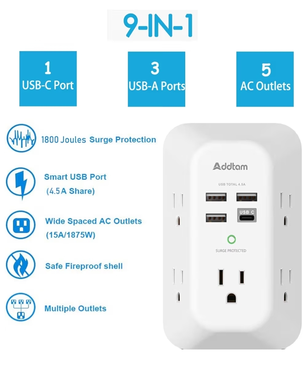USB wall charger surge protector